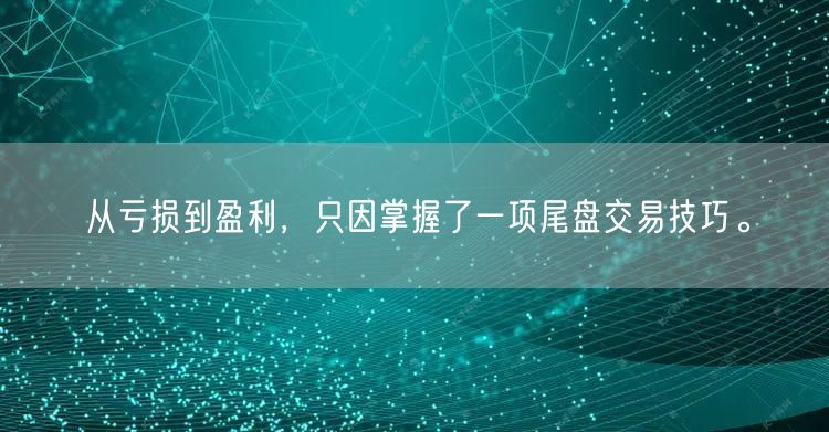 从亏损到盈利，只因掌握了一项尾盘交易技巧。